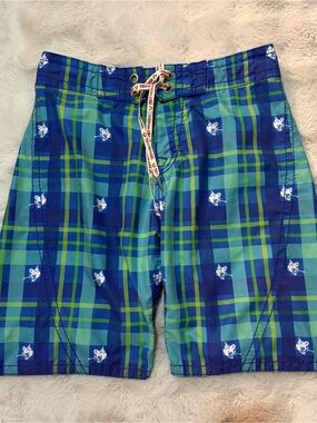 True Religion Blue & Green Plaid Swim Shorts